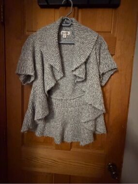 Decree Gray Ruffle Open-Front Cardigan